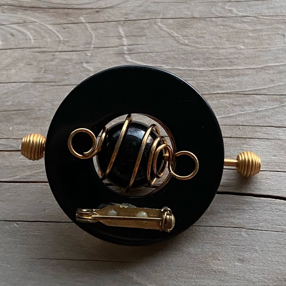 Contemporary Gold-tone Accent Pin with Black ball in the center - Picture 2 of 3